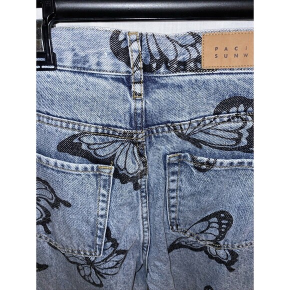 Pacsun Women’s Distressed Hem Jeans Size 28x27 Blue Butterfly Motif Party School - Picture 9 of 12